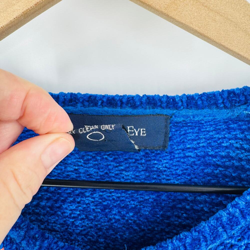 Vintage Eagle's Eye‎ Christmas Ornament Chenille Cardigan Royal Blue Size M - Picture 4 of 6